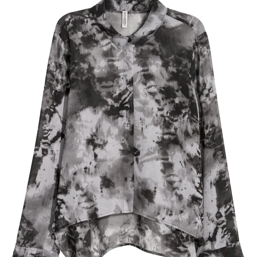 H&M Black Tye Dye Button Blouse Hi/Low